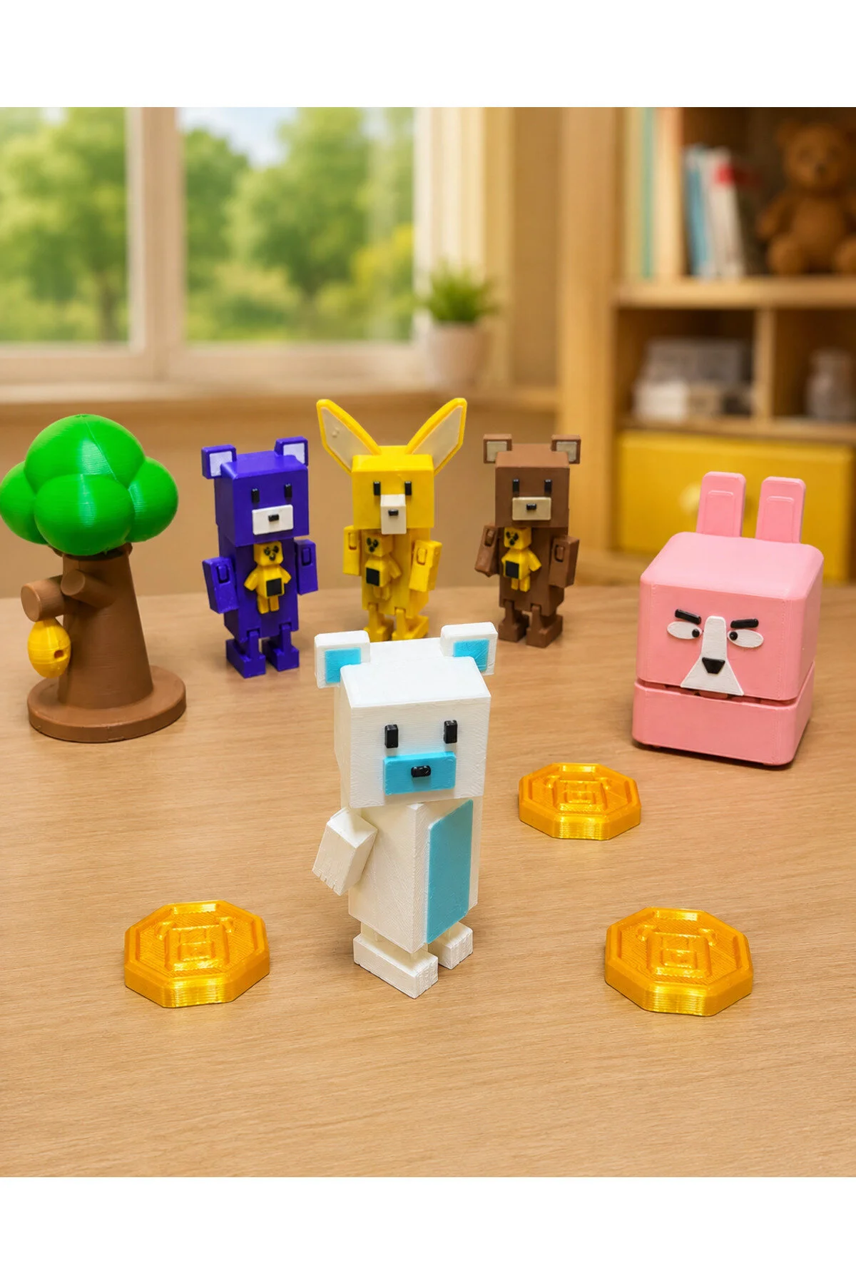 Super Bear Adventure Midi Oyun Ve Diorama Set 9 Parça 5 Figür + 1 Ağaç + 3 Coin 9 Parça Set