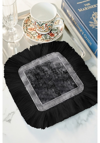 Yunan Motifli Saçaklı Bohem Sunum Peçetesi - Klasik Lüks Siyah Gümüş Modern Bardak Altlığı Mendil Açık Gece Turkuaz Yunan Motifli Saçaklı Bohem Sunum Peçetesi - Klasik Lüks Siyah Gümüş Modern Bardak Altlığı Mendil Açık Gece Turkuaz
