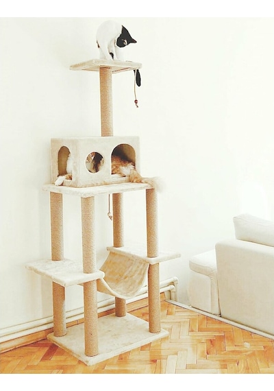 Turkuaz Pet TR-891 Zooplus Katlı Kedi Tırmalama Evi 65 x 45 x 155 CM