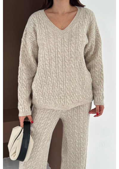 Noa & Noa Kadın Örgü Triko Takım Cozy Texture Bej