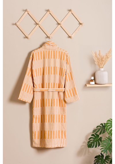 Piano %100 Pamuk Jakarlı Unisex Bornoz Sarı