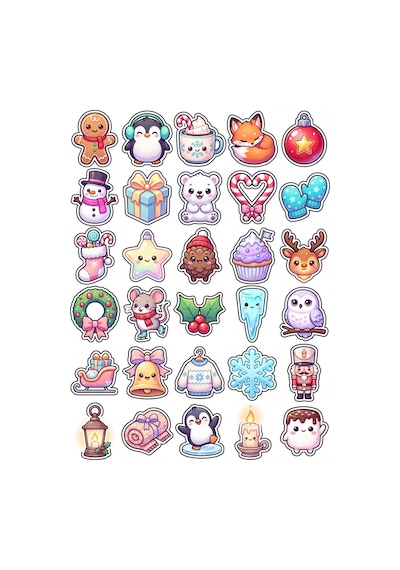 30 Adet Kış Ve Yılbaşı Sticker Seti - Laptop Defter Telefon Ajanda Çok Renkli