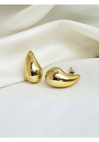 İtalyan Bottega Rachel Damla Altın Kaplama Gold Renkli 3cm Küpe Altın