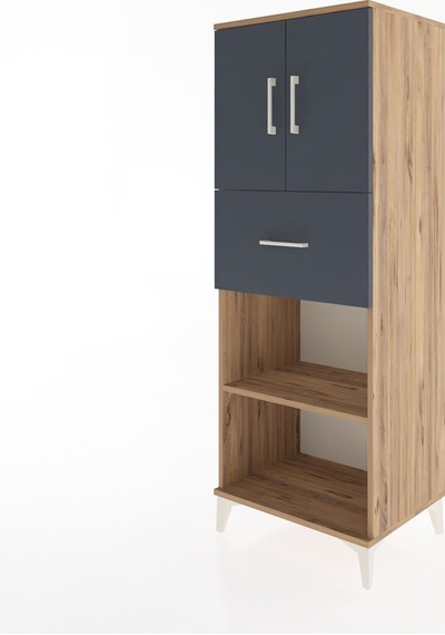 Hyperion Dolap 3 Raflı Tek Çekmeceli 2 Kapaklı 60x44x163 Çam-antrasit Atlas Çam