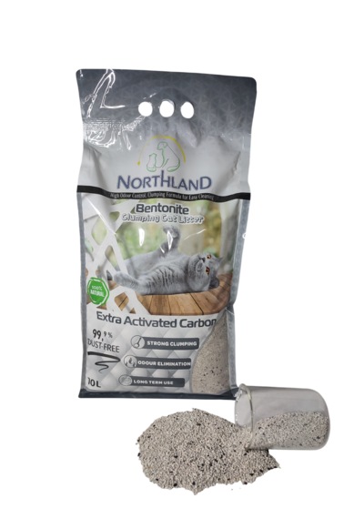 Northland Doğal Bentonite- Süper Topaklanan Aktif Karbonlu Kedi Kumu 10 Lt X 2 Adet