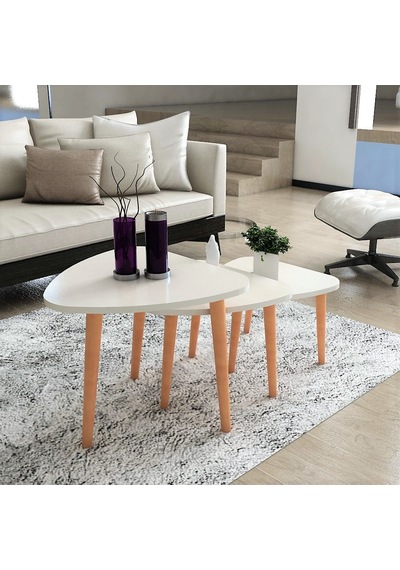 Flora ROLL  Sehpa Ahşap Ayaklı Üçlü Zigon (BEYAZ)