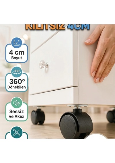 4 Cm Kilitsiz Döner Mobilya Ayağı Tekli Pratik Kullanım Çok Renkli