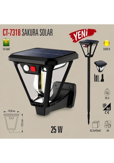 Cata Ct 7318 Sakura Solar Sensörlü Duvar Ve Bahçe Armatür 25 W 3200k Gün Işığı .