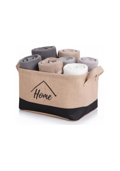 Deconox Dikdörtgen Jüt Düzenleyici Sepet 24x17x14 Cm Krem Renk Katlanabilir Kumaş Kulplu Organizer / Ev, Mutfa Diğer