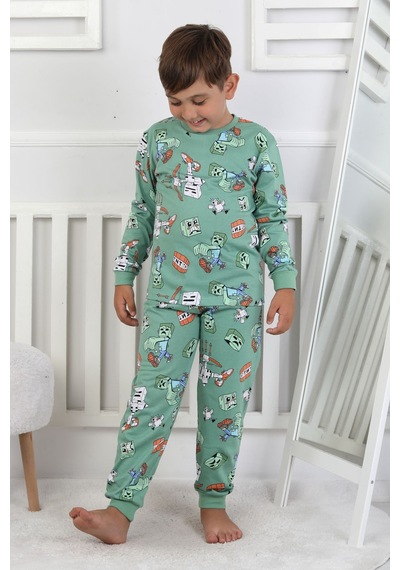 Zuzunga Computer Game Desenli Erkek Çocuk Pijama Takımı Yeşil