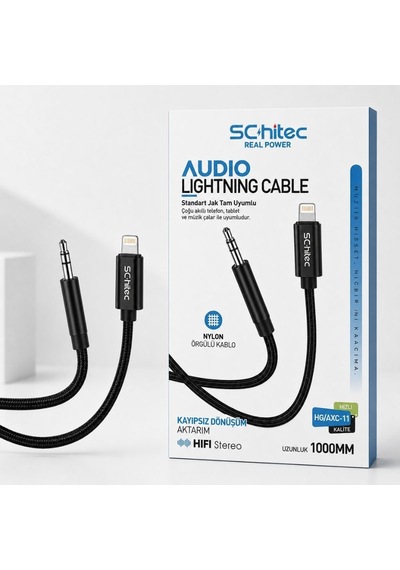 Schitec Lightning To 3.5mm Aux Dönüştürücü Kablo 1metre Siyah Hg/axl-11