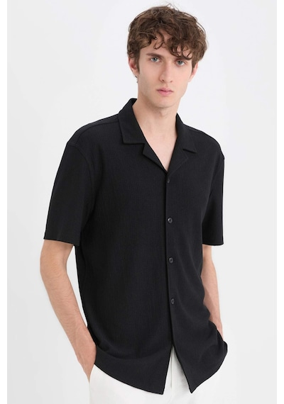 Defacto 	Modern Fit Polo Yaka Dokulu Penye Kısa Kollu Siyah Gömlek C4125AX24SM Siyah
