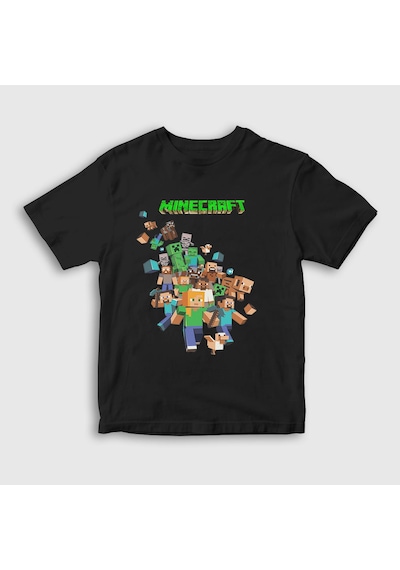 Presmono Unisex Çocuk All Minecraft T-shirt Siyah