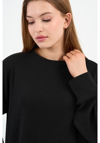 Alexander Gardi Kadın Bisiklet Yaka Çizgili Sweatshirt B24-00248 Siyah