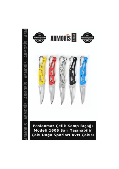 Paslanmaz Çelik Kamp Bıçağı Modeli 1606 Sarı Taşınabilir Çakı Doğa Sporları Avcı Çakısı