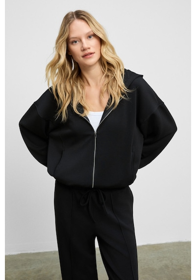 Grımelange Amoura Kadın Yumuşak Ve Esnek Kumaşlı Kapüşonlu Fermuarlı Uzun Kollu Siyah Sweatshirt Siyah Grımelange Amoura Kadın Yumuşak Ve Esnek Kumaşlı Kapüşonlu Fermuarlı Uzun Kollu Siyah Sweatshirt Siyah