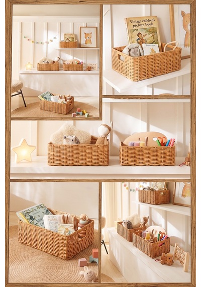 Ocean Home Textile 4'lü Çocuk Odası Yıkanabilir Bej Pp Rattan Sepet Set 30 X 20 X 11 / 33 X 23 X 11 / 36 X 26 X 12 / 39 X 29 X 13 Cm