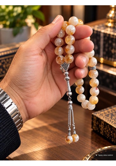 33 Lü 10 Mm Doğal Sitrin Taşı Tesbih Küre Kesim El Yapımı Lüks Erkek Tespih Hediyelik Sarı 58794925