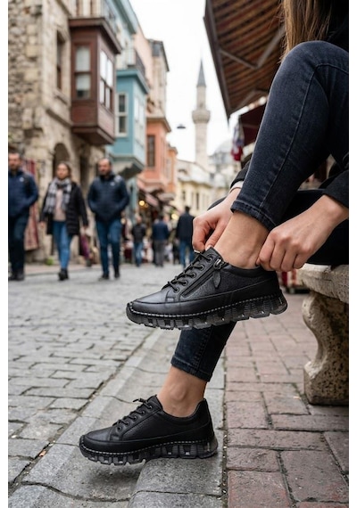 Mehmet Mete 6381 Fermuarlı Lastik Bağcıklı Silikon Kauçuk Taban Hakiki Deri Kadın Ayakkabı Siyah Mehmet Mete 6381 Fermuarlı Lastik Bağcıklı Silikon Kauçuk Taban Hakiki Deri Kadın Ayakkabı Siyah