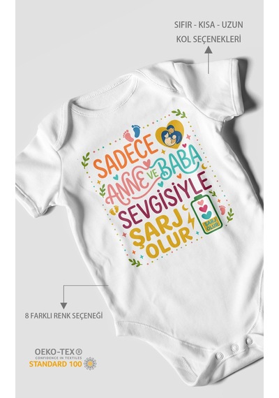 Morivokids Anneye Ve Babaya Özel Kısa Kollu Bebek Body %100 Pamuk Beyaz
