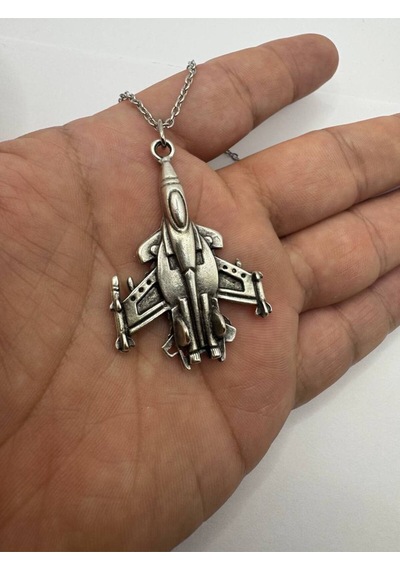 Jet Uçak Figürlü Havacılık Temalı Kolye Gümüş Renk Zamak Unisex Takı Çok renkli