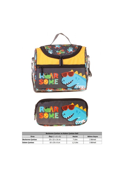 Kaukko Kids Erkek Çocuk Dinazor Roar Some Baskılı Sarı - Mavi Thermo Beslenme Çantası Ve Kalemlik Seti - Setkk-l5395 Kaukko Kids Erkek Çocuk Dinazor Roar Some Baskılı Sarı - Mavi Thermo Beslenme Çantası Ve Kalemlik Seti - Setkk-l5395