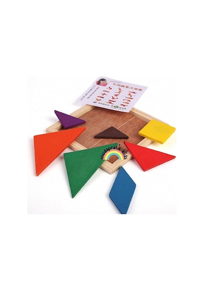Ahşap Kare Tangram Zeka Oyunu Renkli 7 Parça 11x11cm