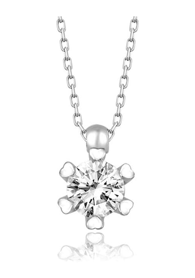 Swarovski Zirconia Kalp Detaylı Tek Taş 925 Ayar Gerçek Gümüş Kolye