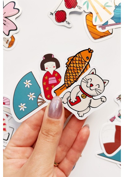 Japon Temalı Kültürel 42 Adet Sticker Paketi Japonya Laptop Termos Telefon Etiket Seti