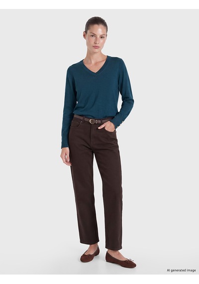 Lcwaıkıkı Classic Kahverengi Beli Kemerli Straight Fit Kadın Jean Pantolon