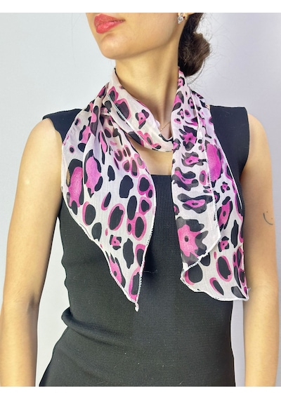 Gönülden Tasarım 135x15 Cm Leopar Desenli Fuşya Kadın Fular Boyun Bağı Renkli