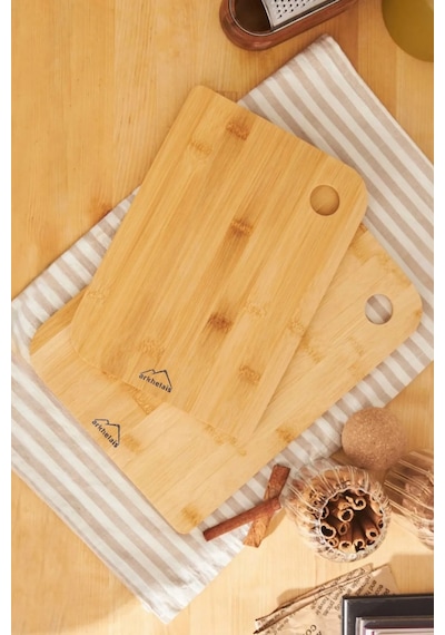 Bambu Kesme Tahtası Seti 2 Li 28-33 Cm Doğal Ahşap Mutfak Sunum Tahtası Ahşap