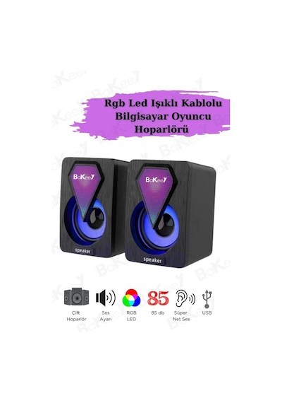 Bilgisayar Hoparlörü Rgb Led Işıklı Laptop Gaming Oyuncu Hoparlörü 1+1 Ses Sistemi Spreaker