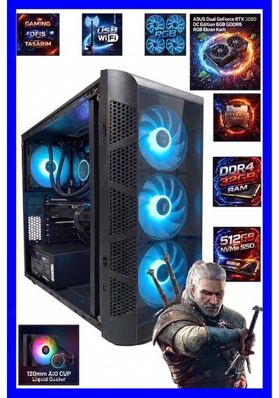 Comloji CMLJ74 R5-5500 32 GB 512 GB SSD RTX3050 Free Dos Masaüstü Oyuncu Bilgisayarı