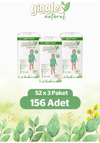 Giggles Natural Jumbo 7 Numara Pamuklu Bebek Bezi 156 Adet
