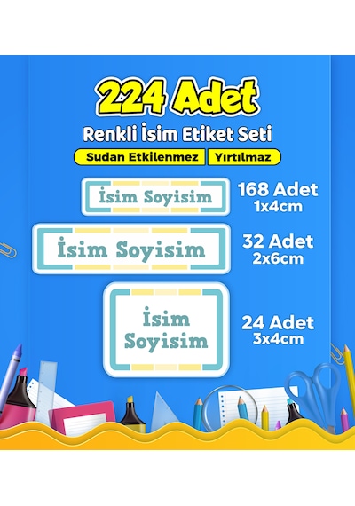 Okul Kreş Kişiye Özel İsim Etiket Seti - Model 598 Çok Renkli
