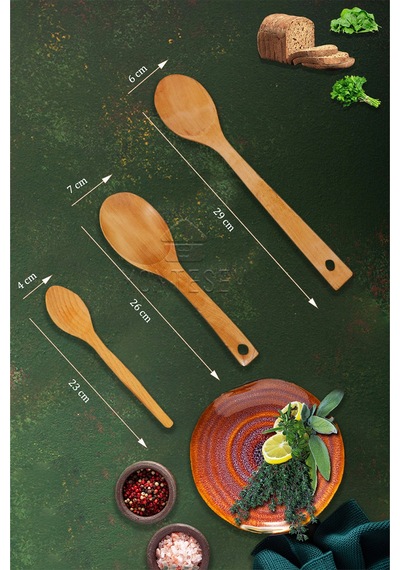 Zümrüt Serisi Ahşap Hamur Açma Oklavası Merdane Kaşık Seti 6 Lı
