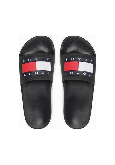 Tommy Hilfiger Erkek Marka Logolu Eva Dış Tabanlı Eva Kontorlu Tabanlık Termoplastik Kauçuk Karışımlı Saya Siyah T-7087 Siyah