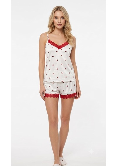 Suısy Cherry Kiss Kiraz Desenli Askılı Şortlu Pijama Takımı Çok Renkli