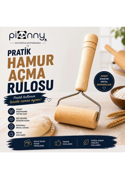 Pionny Tek Elle Kullanılan Kurabiye Mantı Şeker Oyun Süs Hamuru Hamur Pasta Kek Süsleme Merdanesi Çok Renkli