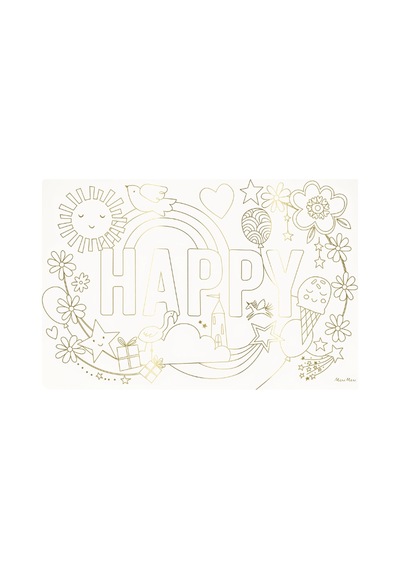 Meri Meri - Happy Icons Colouring Placemats - Mutlu Semboller Boyama Amerikan Servisleri X8