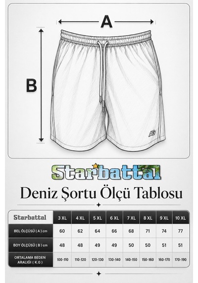 Starbattal Büyük Beden Klasik Deniz Şortu 23677 Sıyah-1638 Siyah