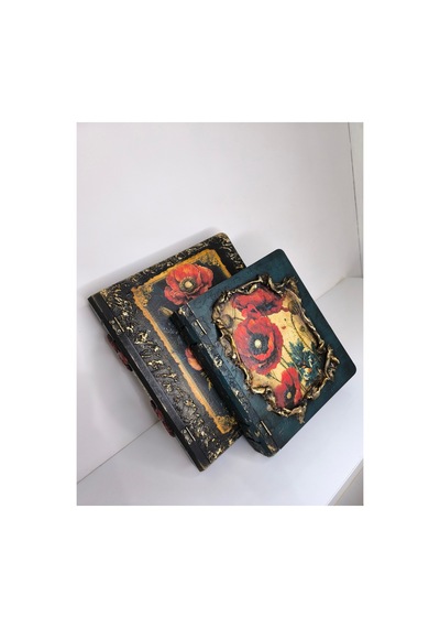 Ev Dekorasyon Ahşap Kitap Kutu Seti 2li Vintage Özel Tasarım Siyah - 710507620