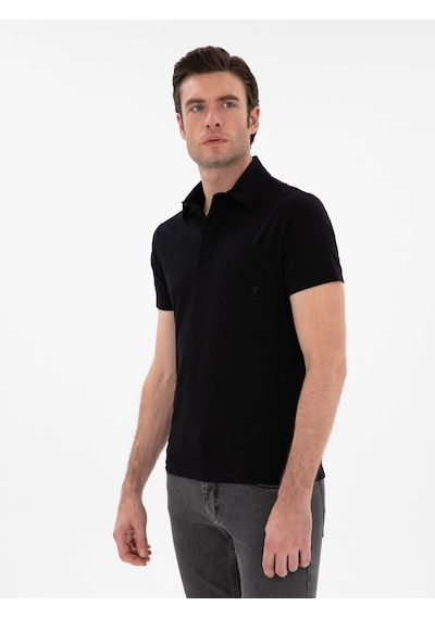 Siyah Slim Fit Polo Yaka Cepli T-shirt