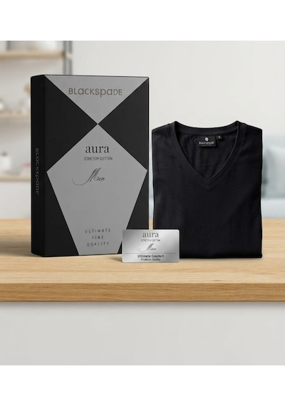 Blackspade Erkek Kutulu V Yaka Slim Fit Esnek Pamuklu Likralı T-shirt Siyah