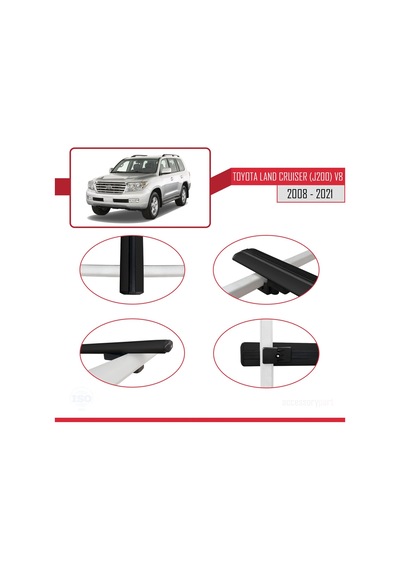 Toyota Land Cruiser J200 V8 2008-2021 Arası İle Uyumlu Basic Model Ara Atkı Tavan Barı Siyah 3 Adet