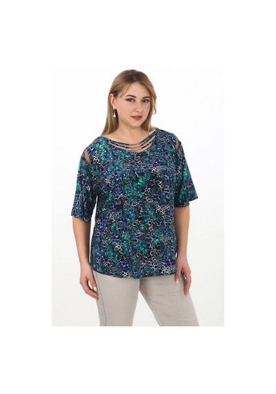 Lady Majestic %100 Viskon Büyük Beden Kadın Bluz - 44422 Mavi