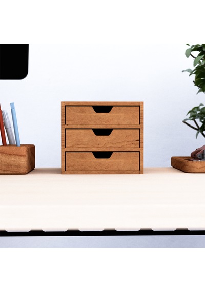 Desna Üç Katlı Üç Çekmeceli Dolap - Kiraz 18 Cm Uzunluk X 19 Cm Derinlik X 15.8 Cm Woodsaka Doğal Ahşap