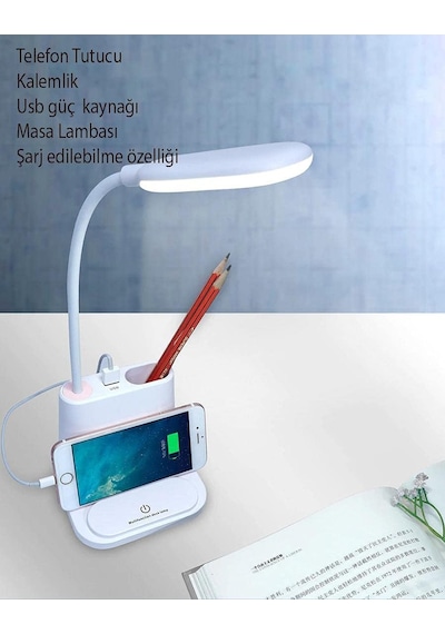 Technosmart Telefon Tutucu Şarj Edilebilir Led Masa Lambası Dokunmatik Usb Portlu Güç Kaynağı Beyaz Çok Renkli