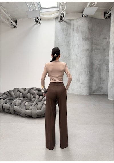 Etiler Collection Yüksek Bel Straight Fit Palazzo Pantolon Kahve